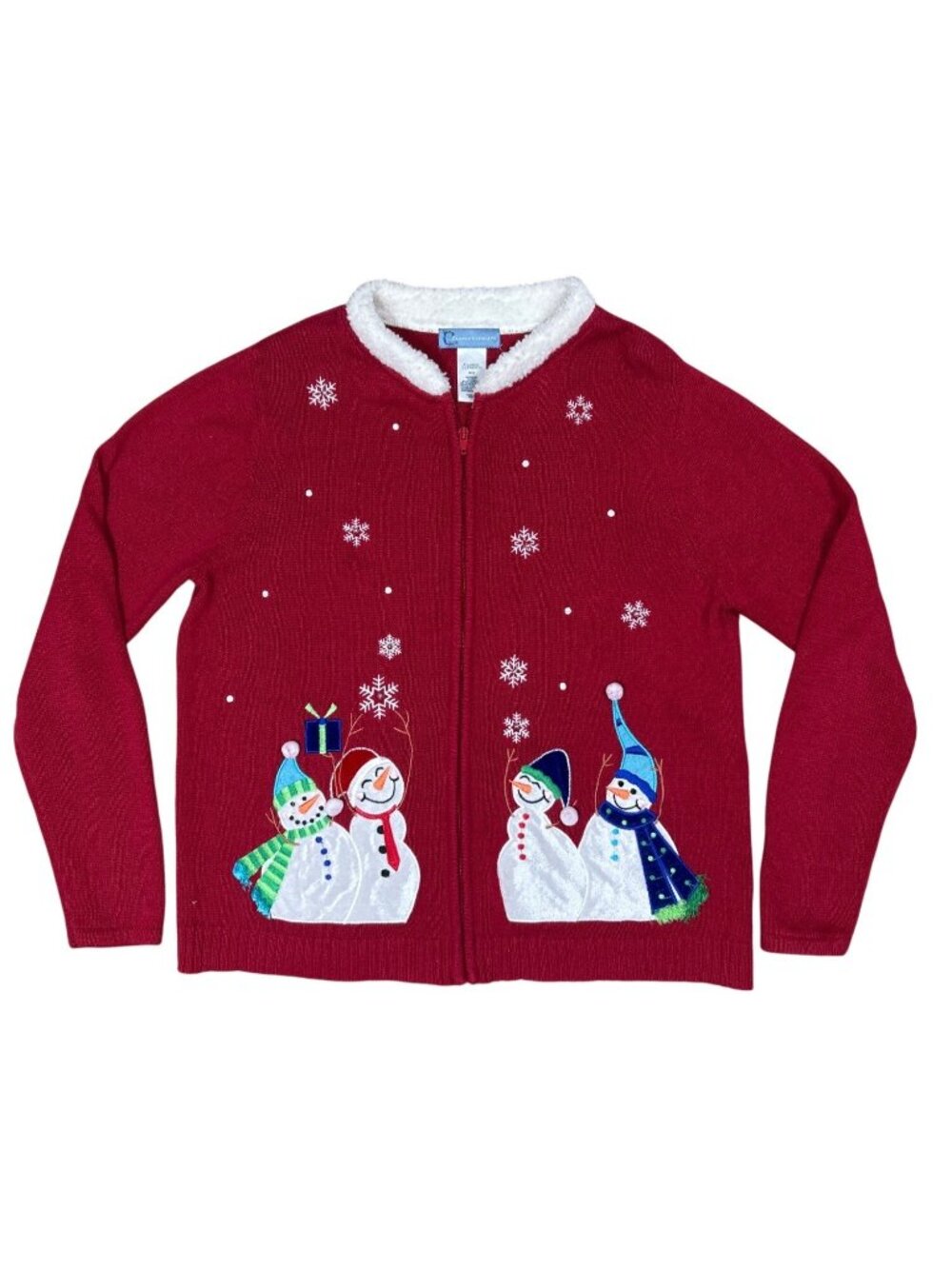 Classic Elements Cardigan Sweater Snowman Snowflake Women's M Full Zip